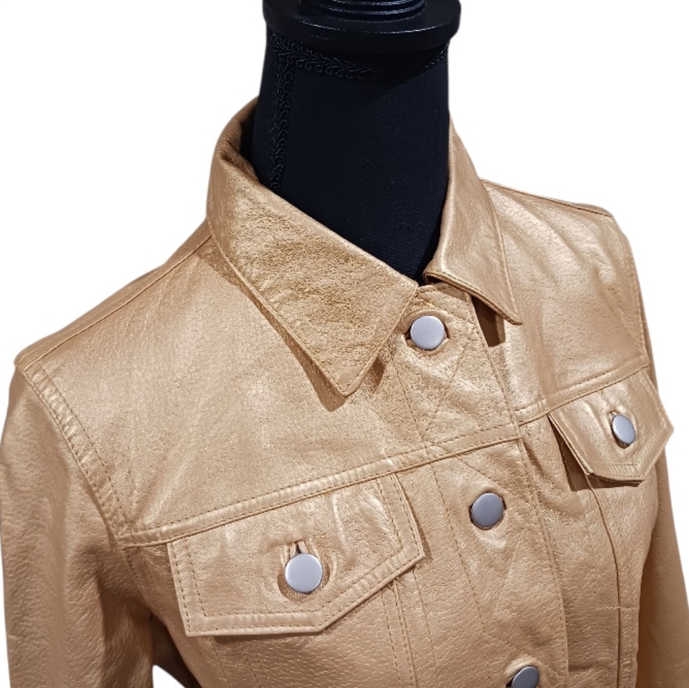 Metrostyle Gold Metallic Leather Jacket - Picture 4 of 13
